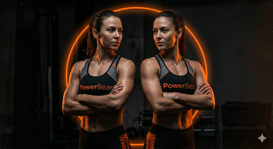 Femme athlétique à l'entraînement en salle, éclairage orange sombre — créatine et femmes POWERBEAR